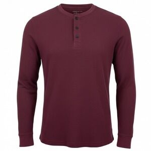 American Eagle Men's L Maroon Henley Long Sleeve Super Soft Waffle Knit Shirt‎